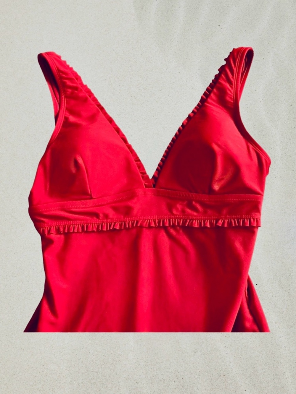 Tommy Hilfiger Red V-Neck One-Piece Swimsuit with Ruffle Trim (NWT - Size 18) - Picture 3 of 8